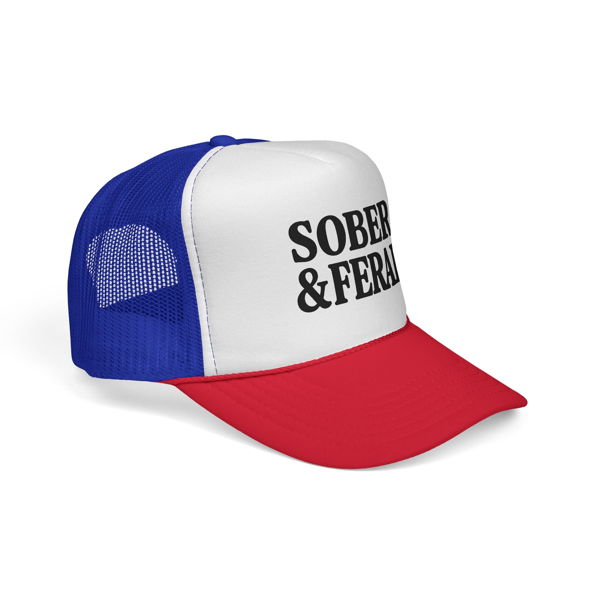Sober & Feral Trucker Cap — Bold Retro Mesh Hat for Recovery Pride