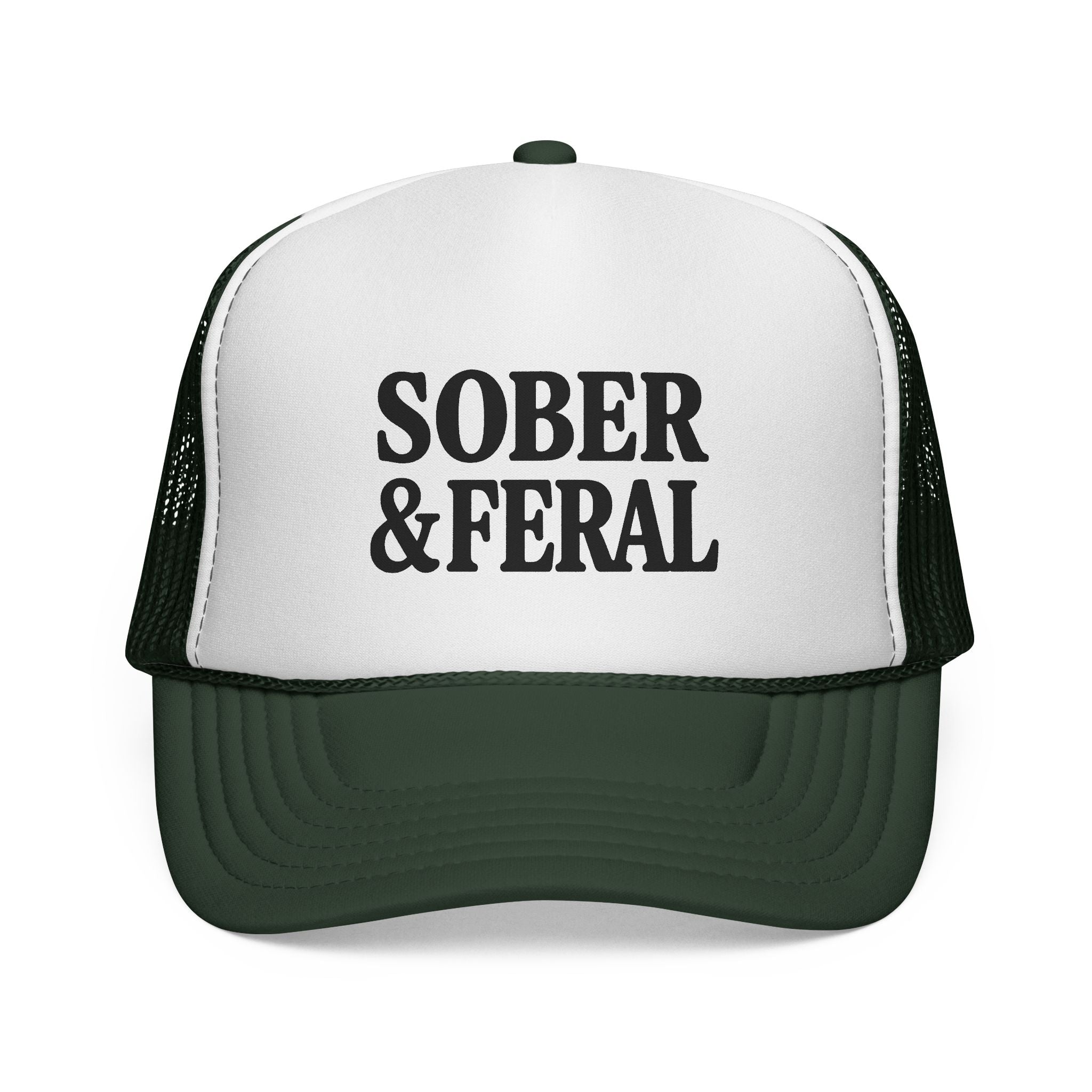Sober & Feral Trucker Cap — Bold Retro Mesh Hat for Recovery Pride