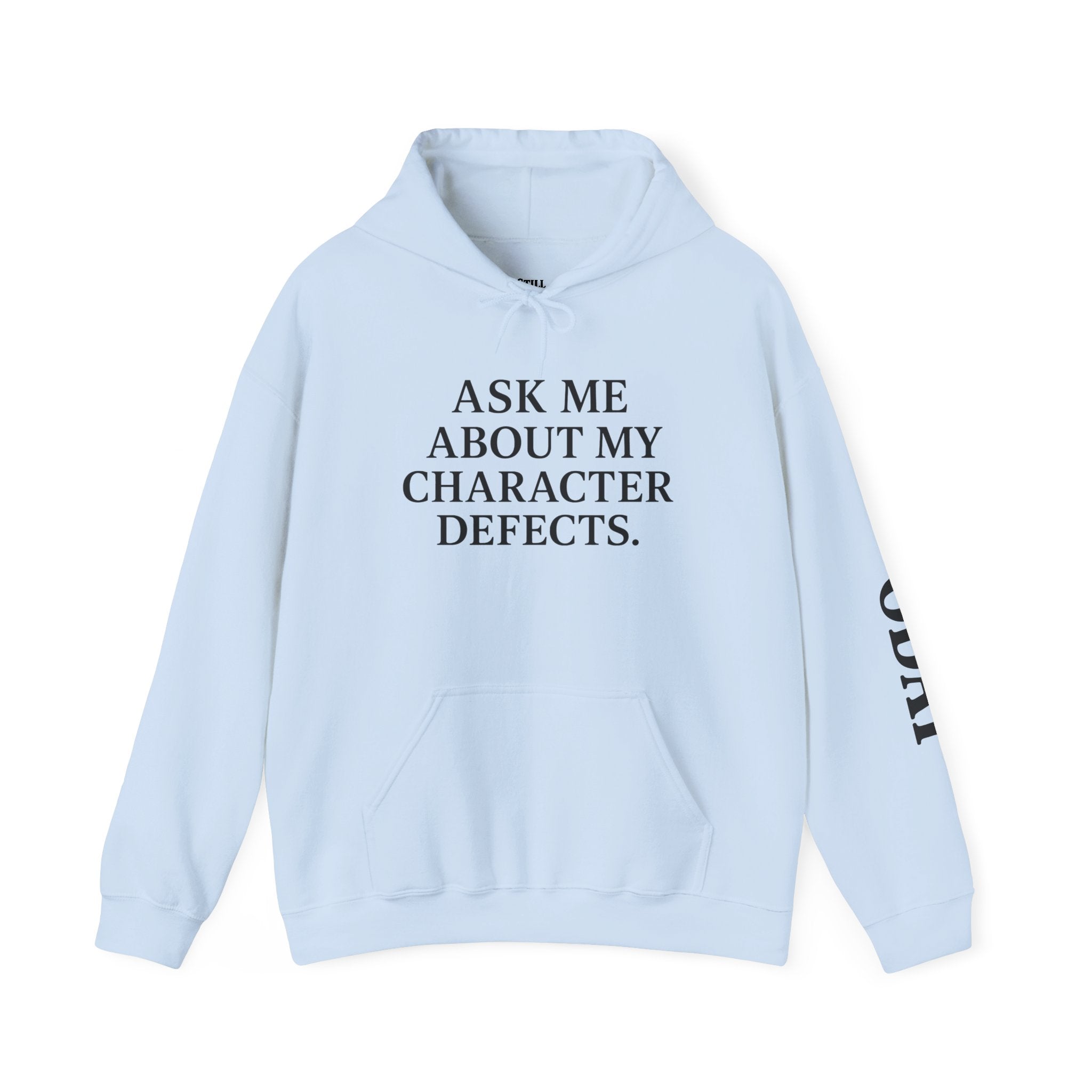 Ask Me About My Character Defects Hoodie — Still Standing Co. Graphic Pullover