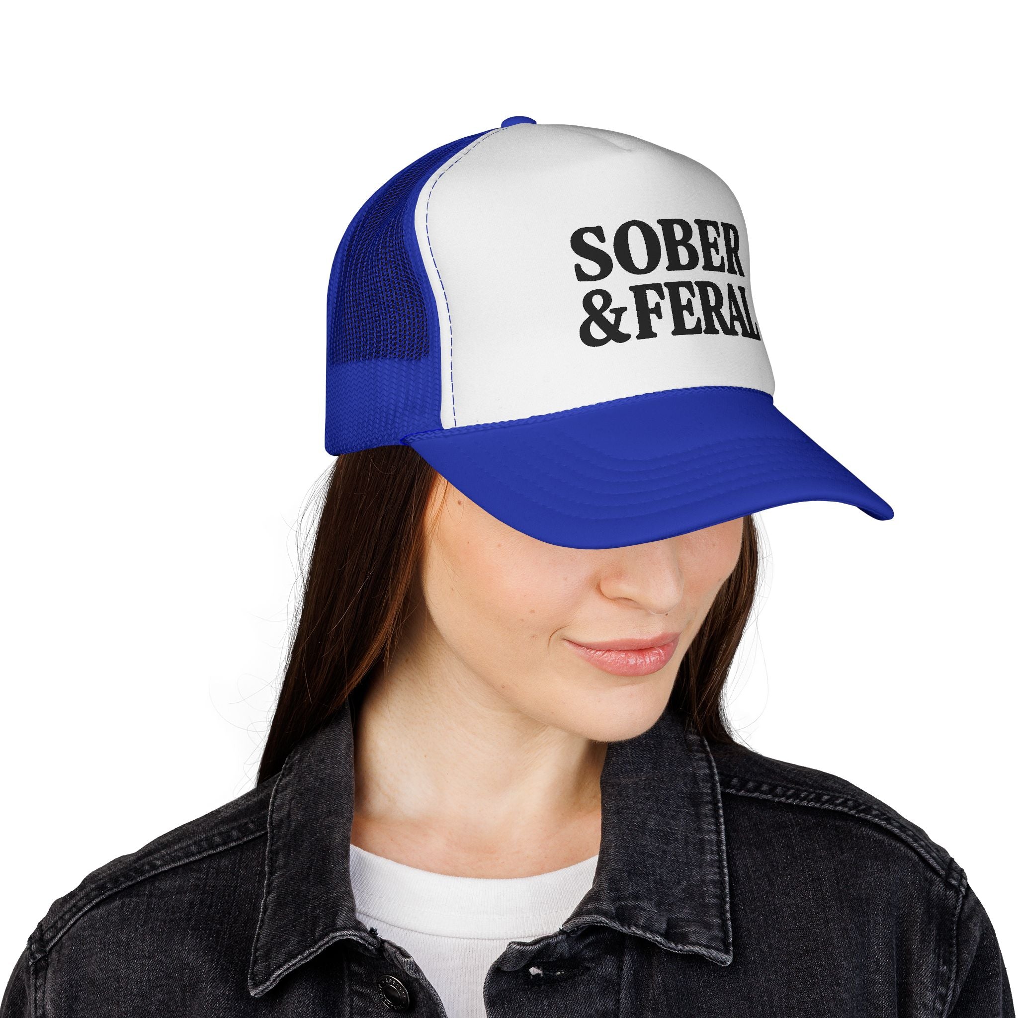 Sober & Feral Trucker Cap — Bold Retro Mesh Hat for Recovery Pride