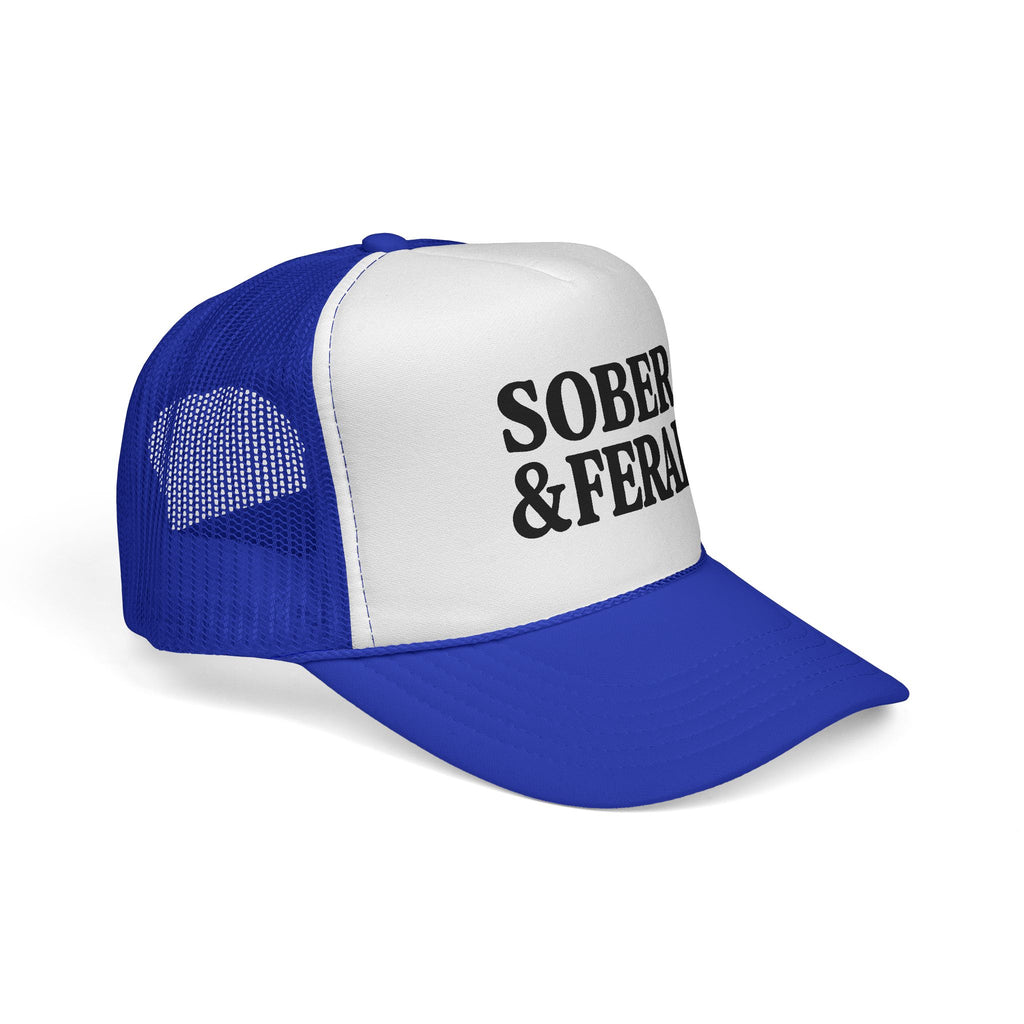 Sober & Feral Trucker Cap — Bold Retro Mesh Hat for Recovery Pride
