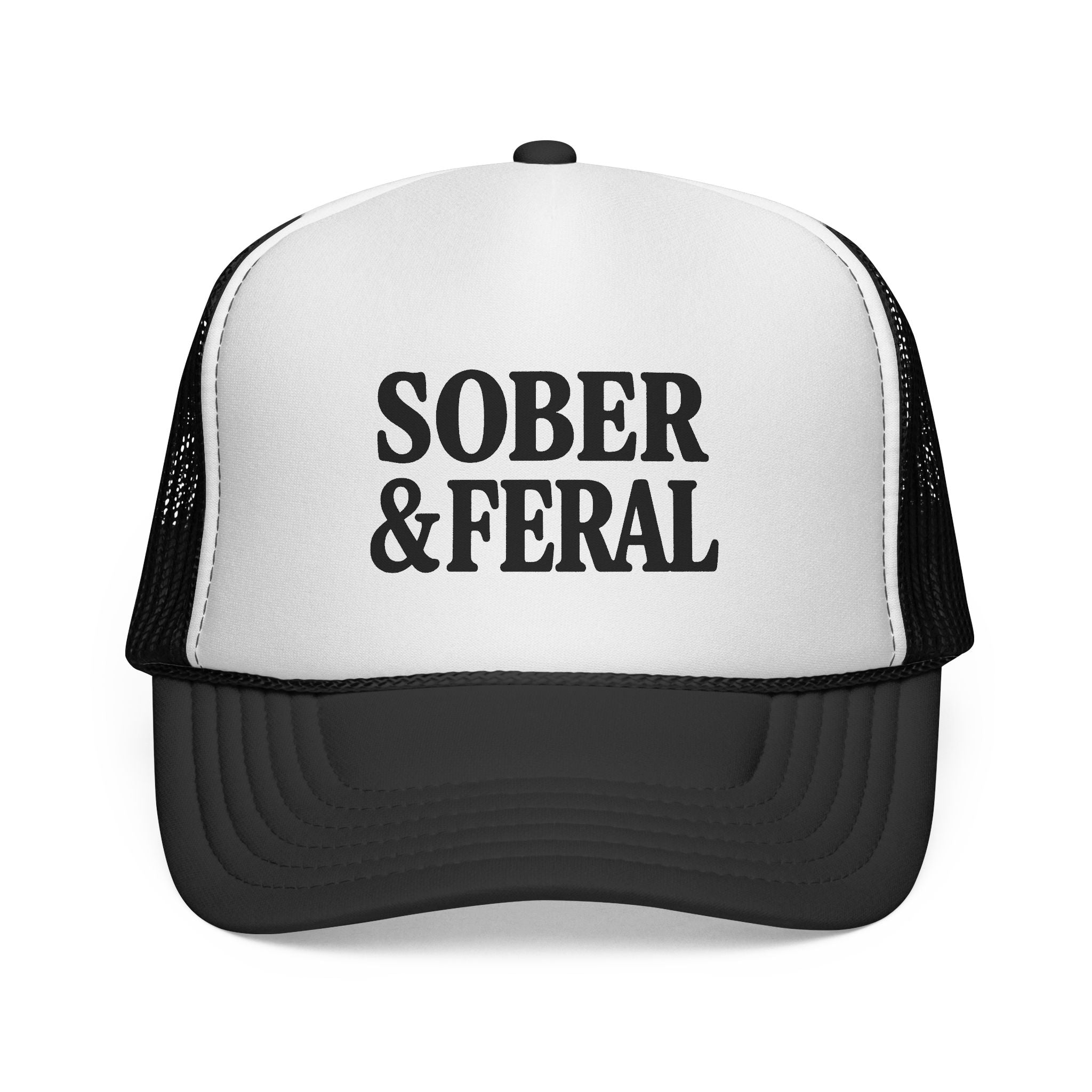 Sober & Feral Trucker Cap — Bold Retro Mesh Hat for Recovery Pride