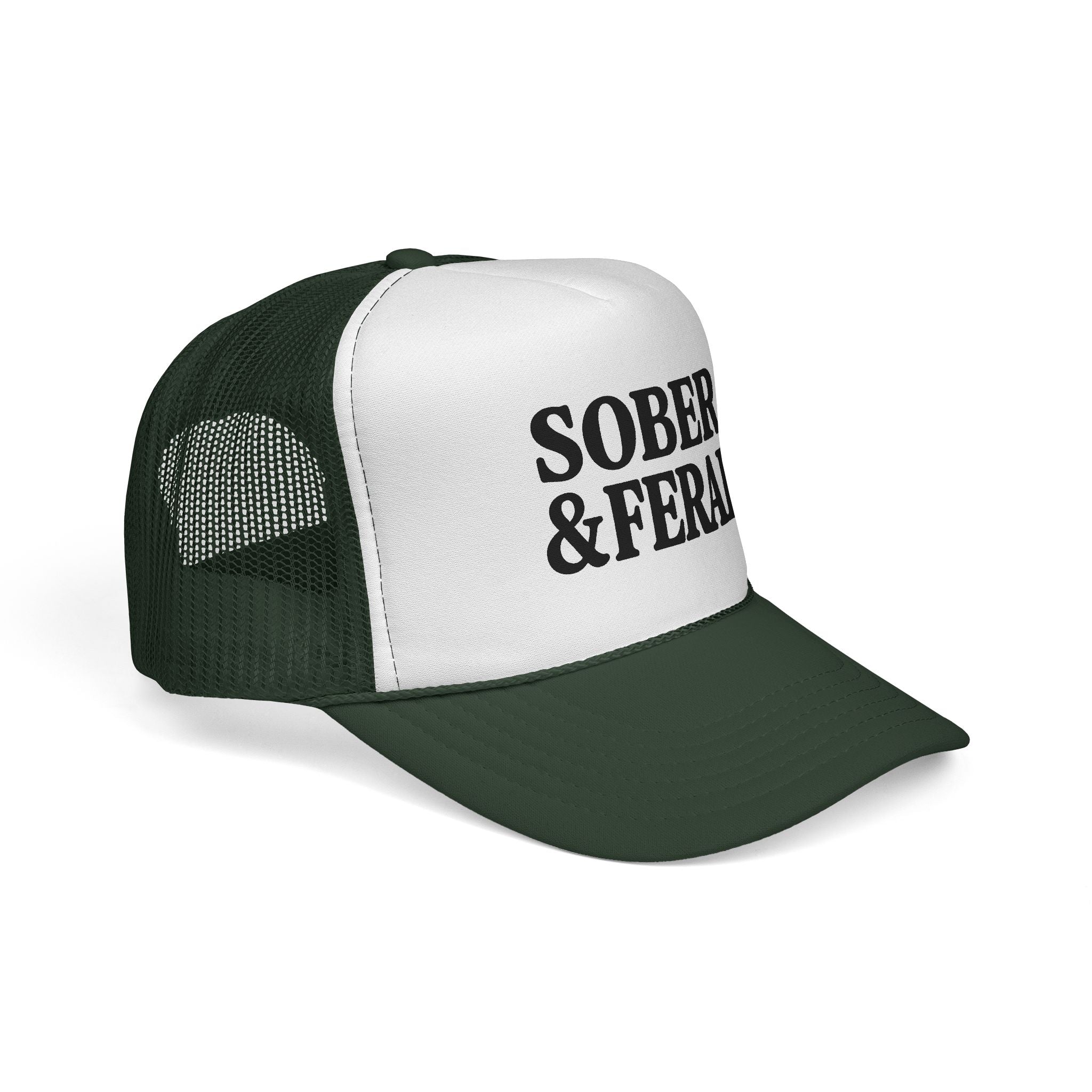 Sober & Feral Trucker Cap — Bold Retro Mesh Hat for Recovery Pride