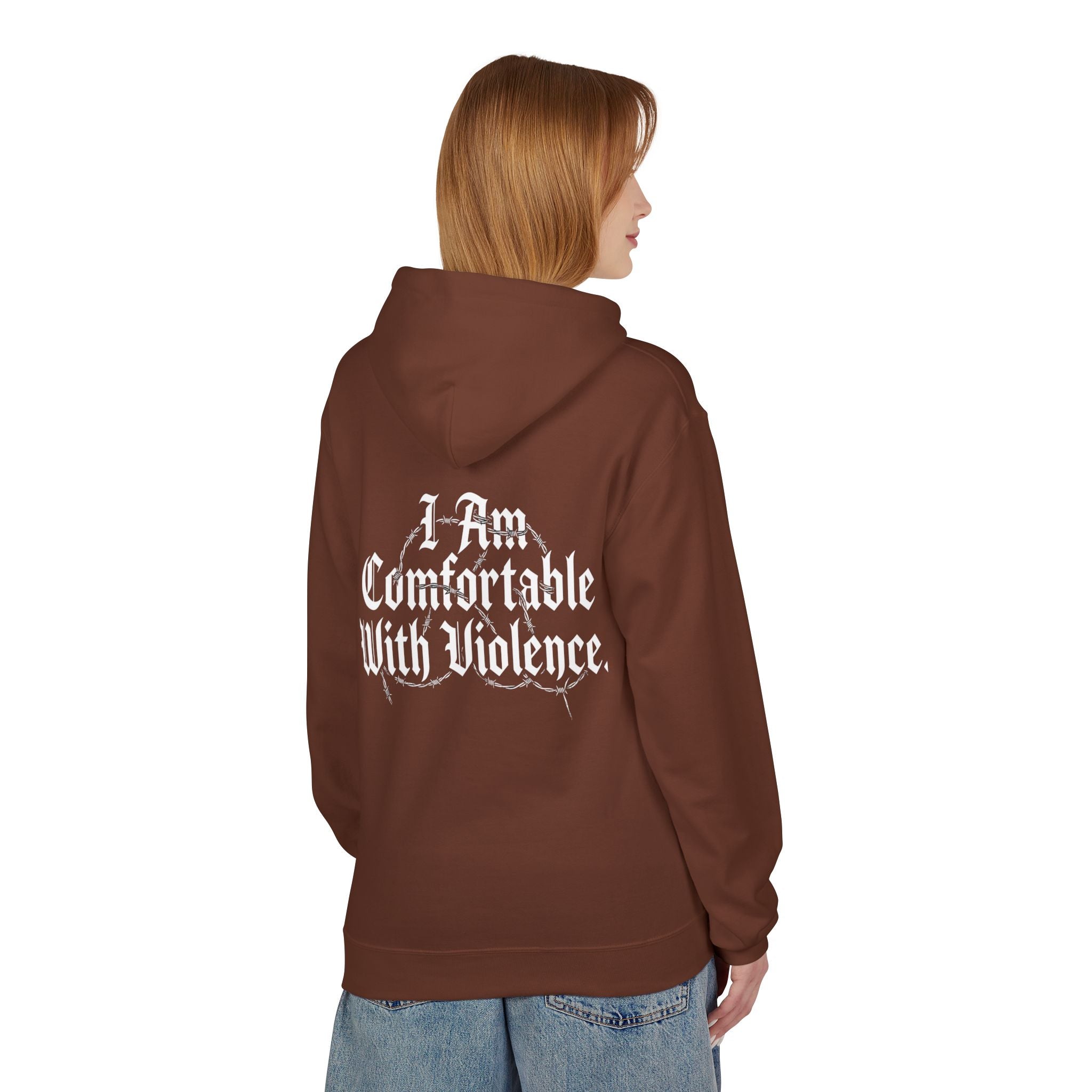 Hoodie - "I Am Comfortable With Violence" Gothic Back Print