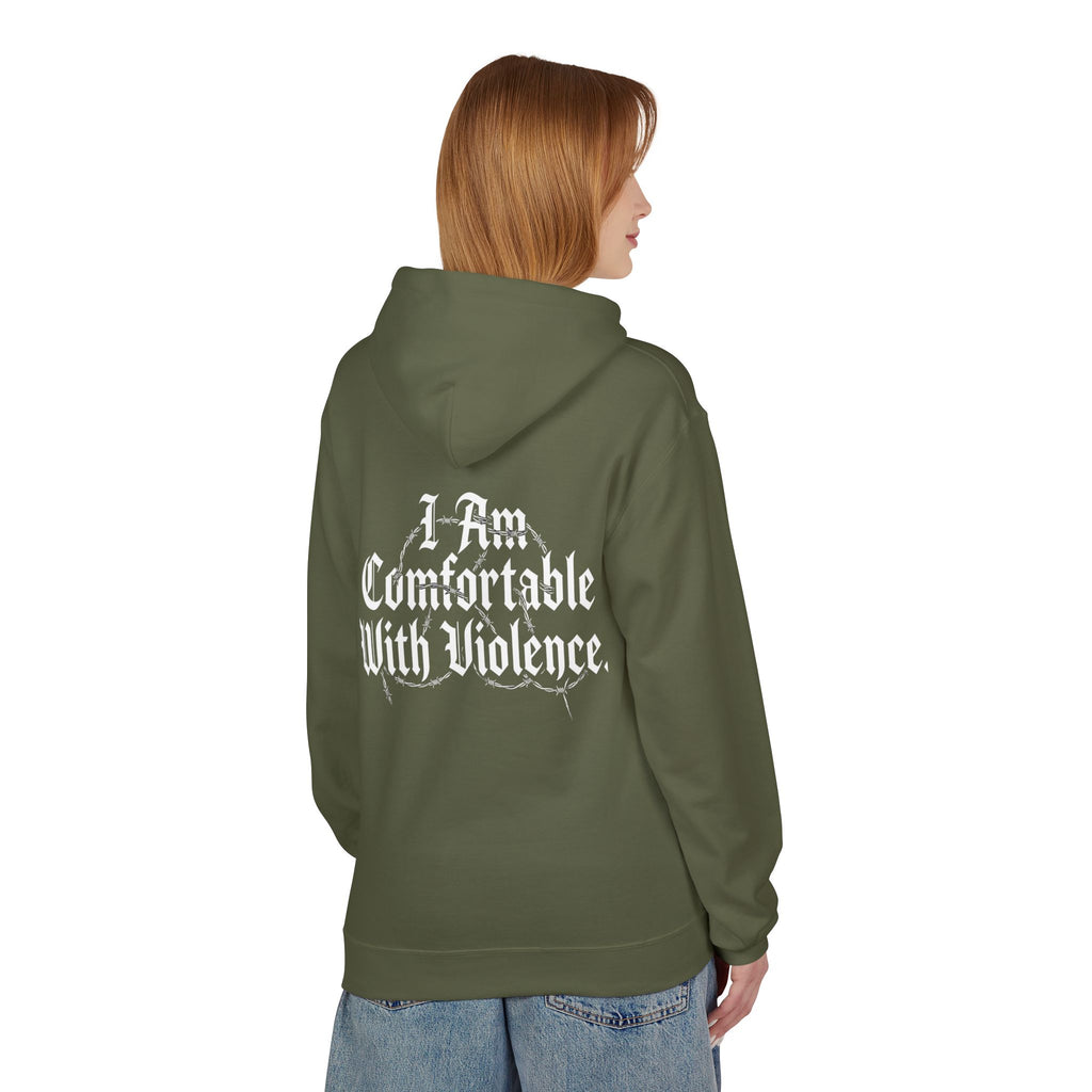 Hoodie - "I Am Comfortable With Violence" Gothic Back Print