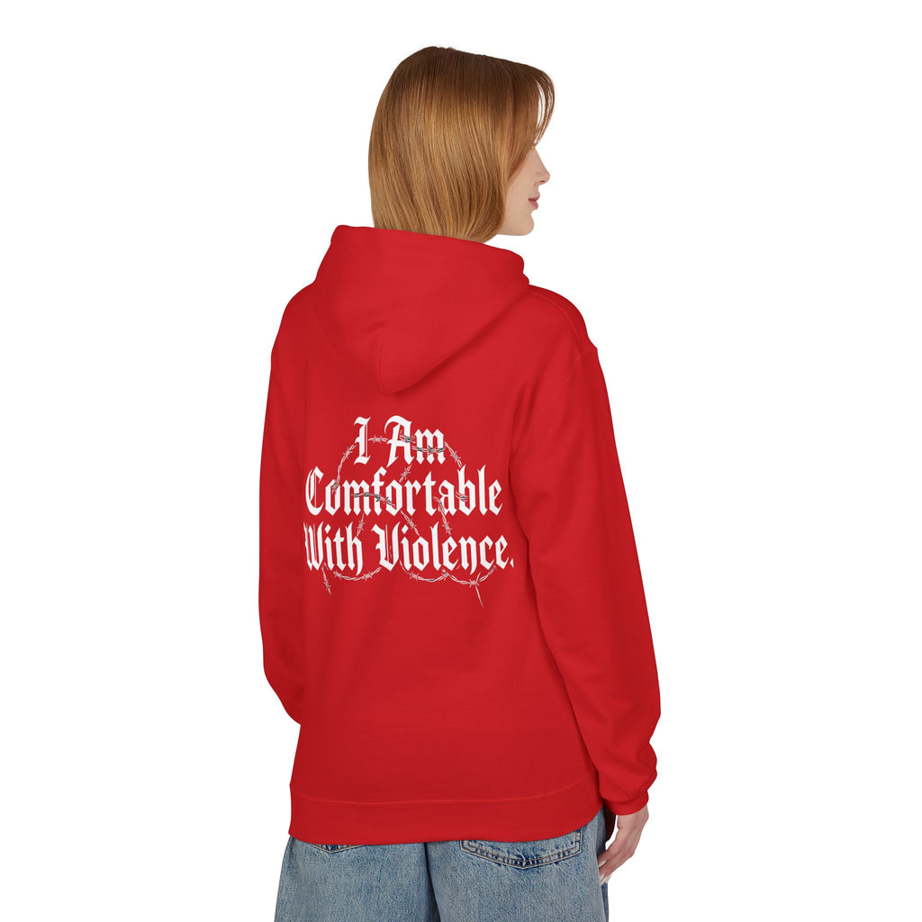 Hoodie - "I Am Comfortable With Violence" Gothic Back Print