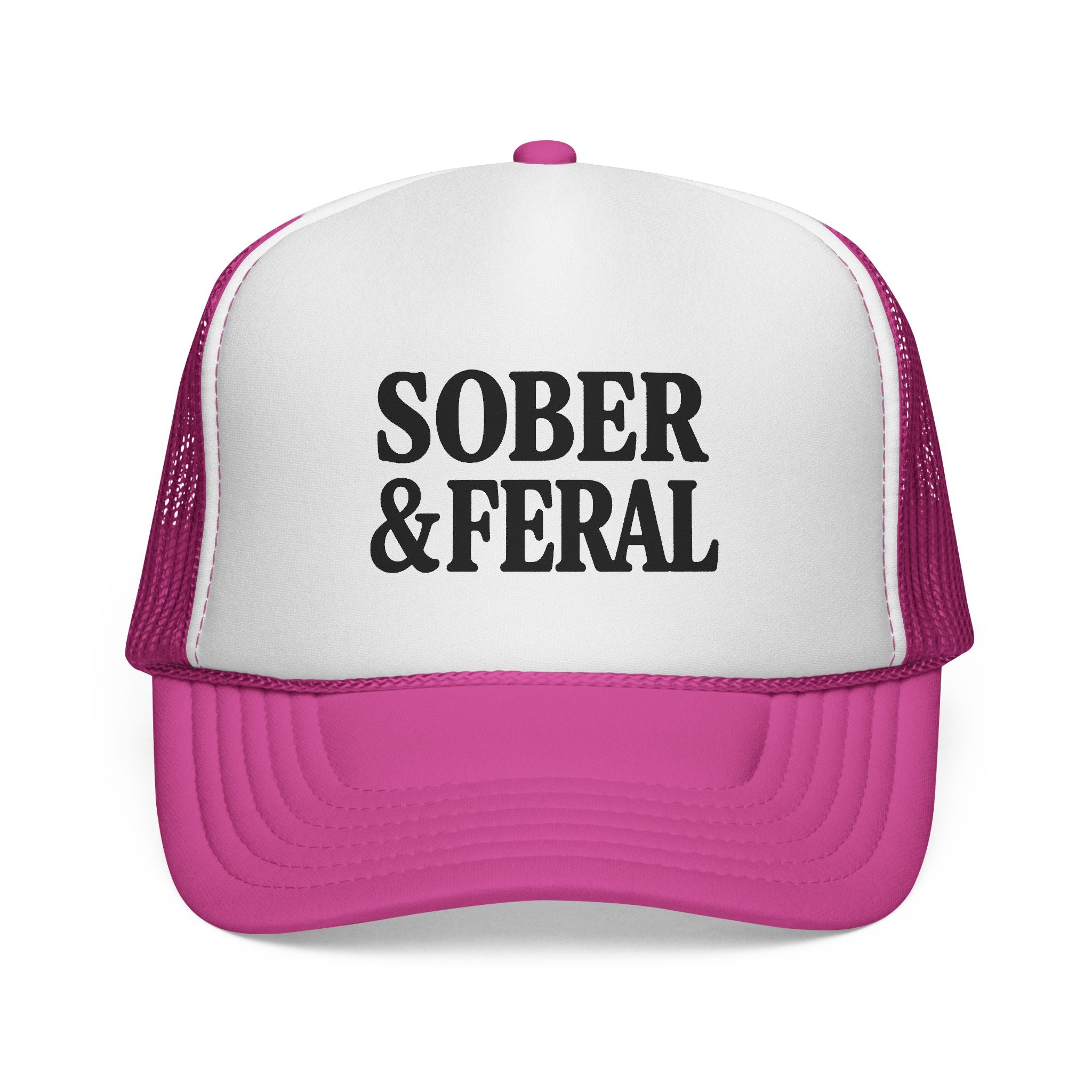 Sober & Feral Trucker Cap — Bold Retro Mesh Hat for Recovery Pride