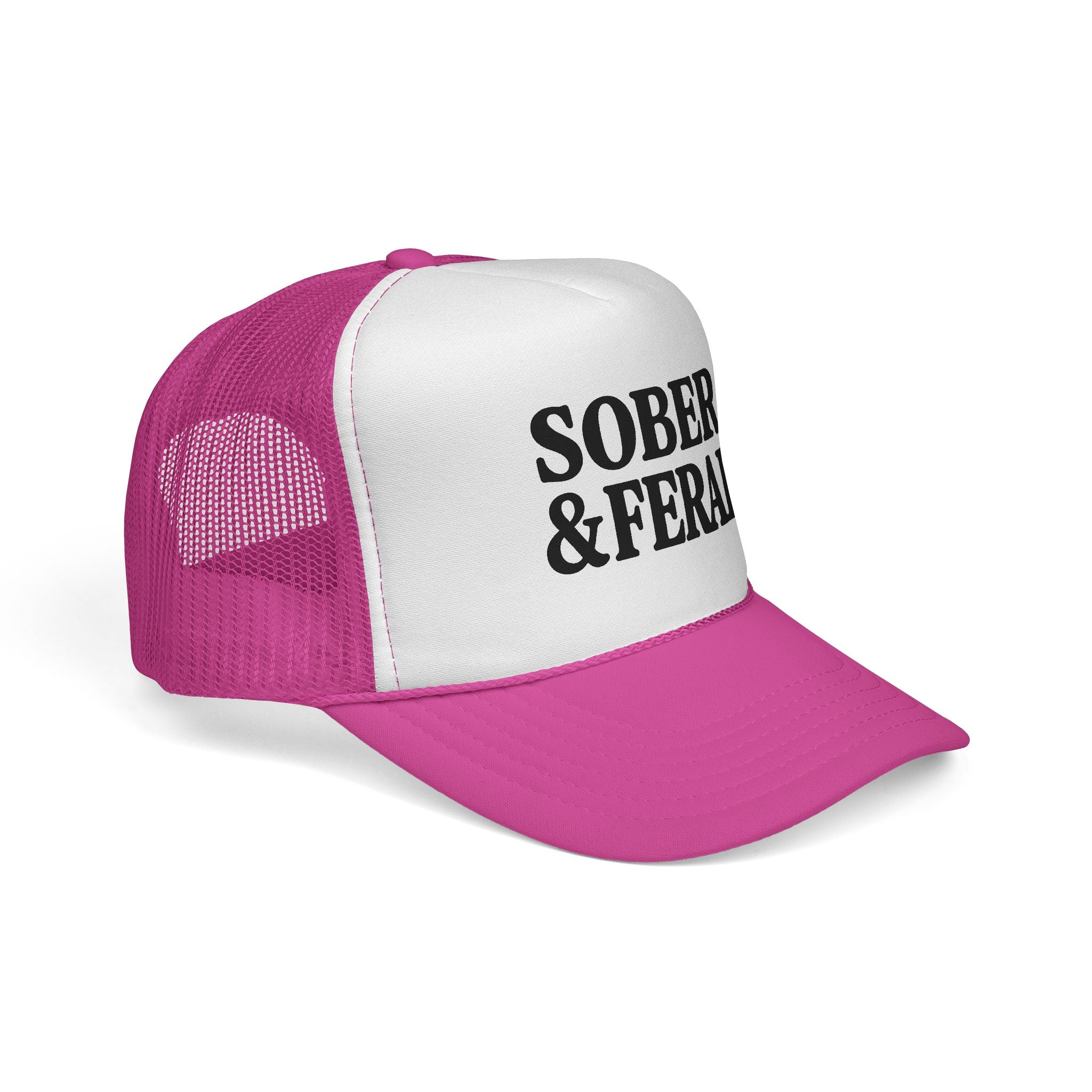 Sober & Feral Trucker Cap — Bold Retro Mesh Hat for Recovery Pride