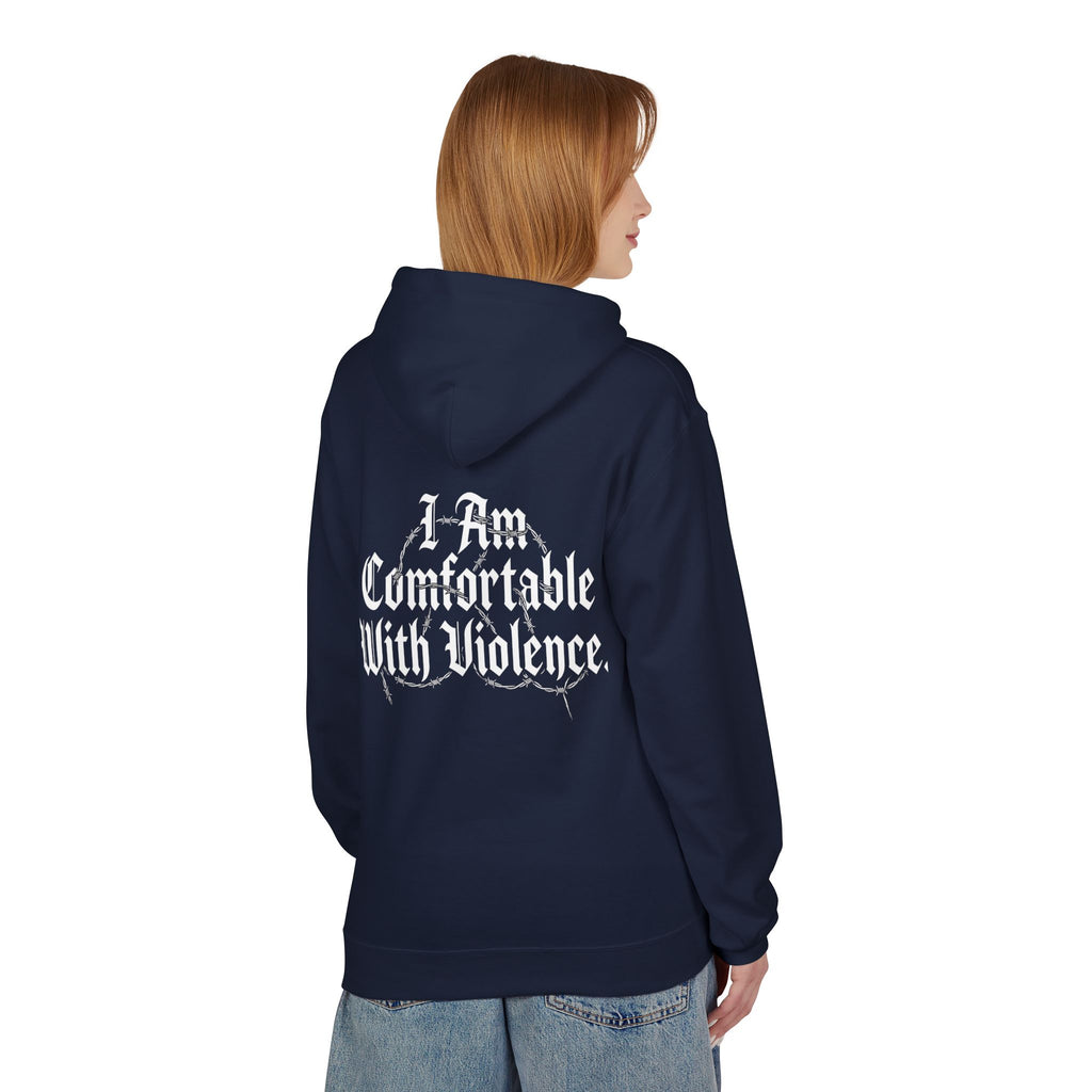 Hoodie - "I Am Comfortable With Violence" Gothic Back Print
