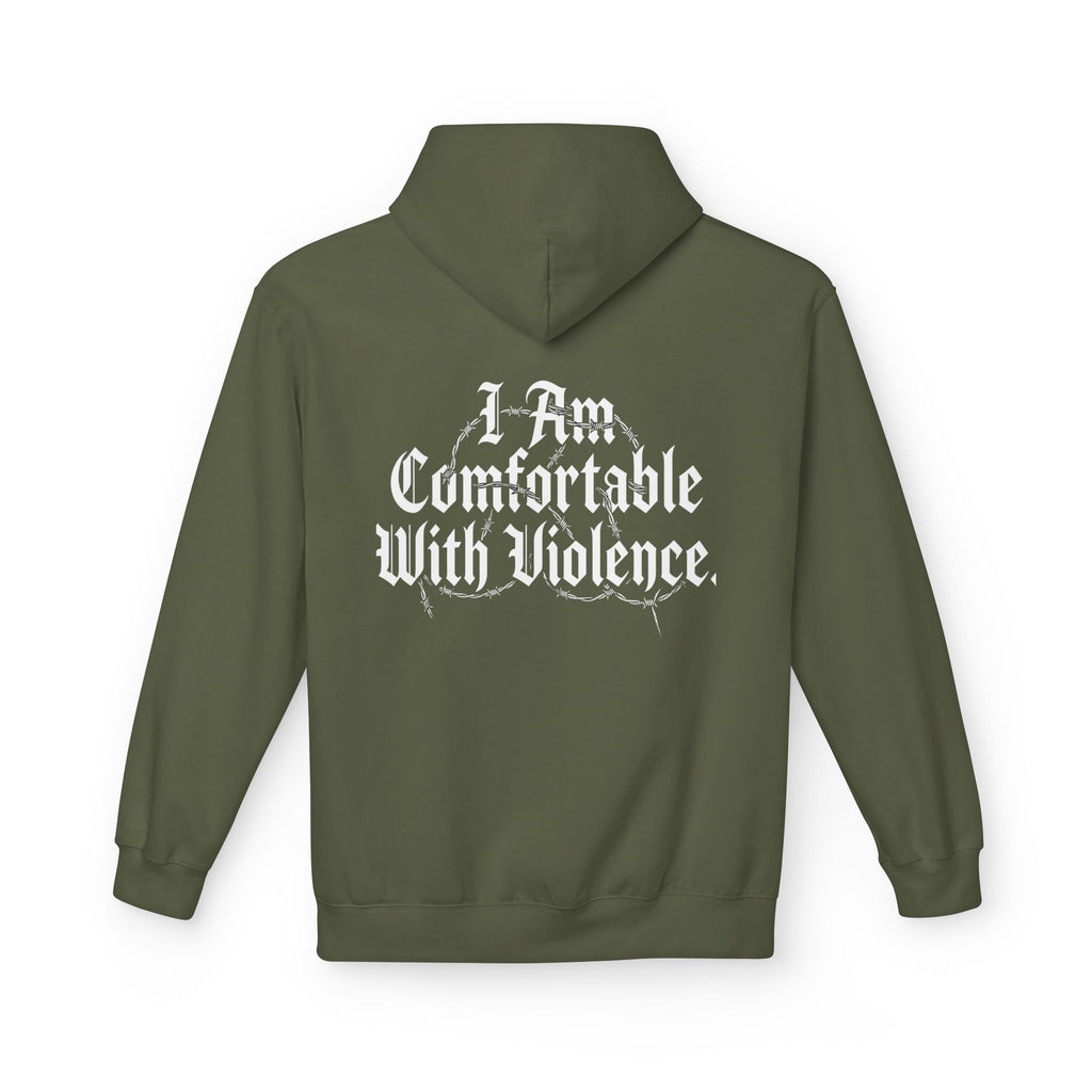 Hoodie - "I Am Comfortable With Violence" Gothic Back Print
