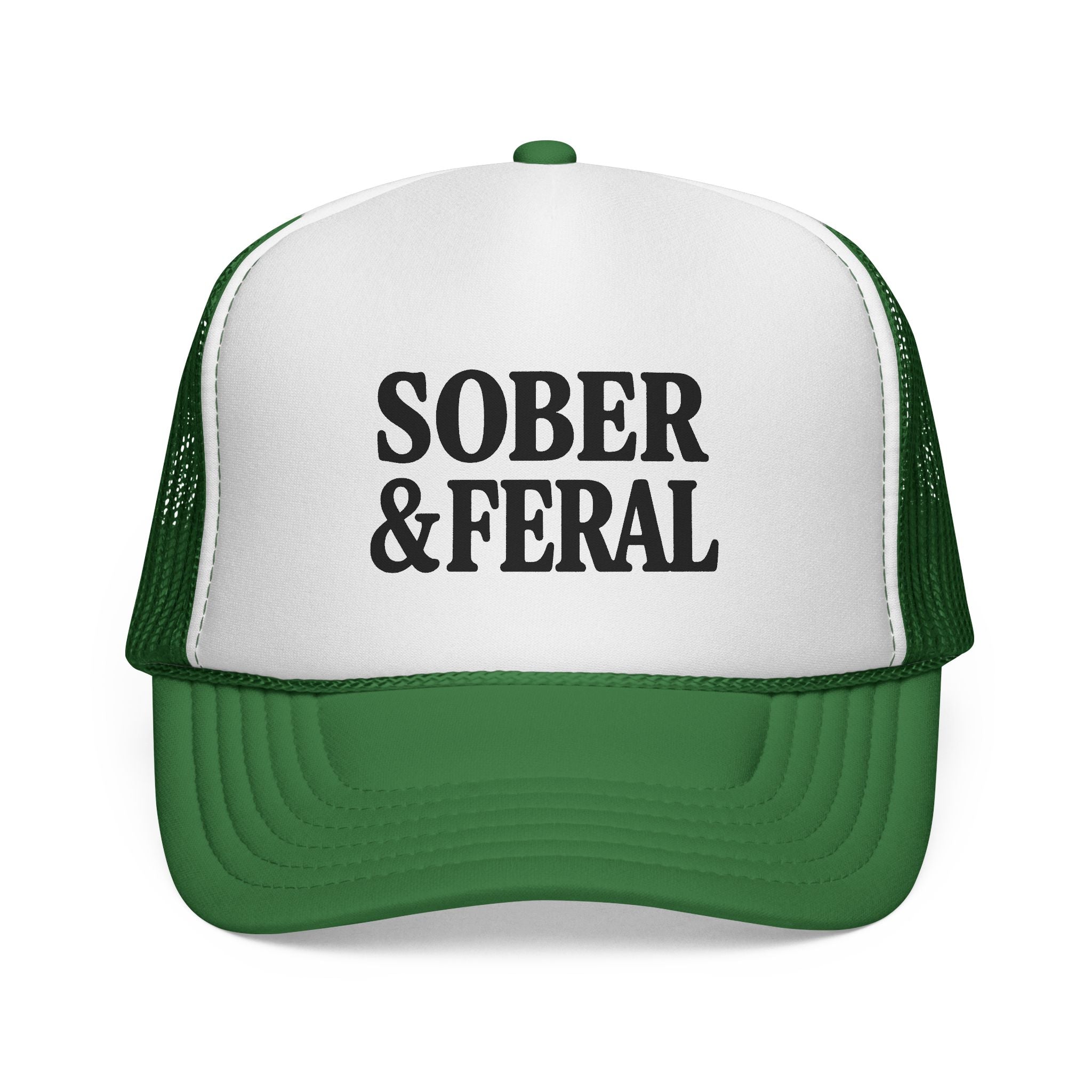 Sober & Feral Trucker Cap — Bold Retro Mesh Hat for Recovery Pride