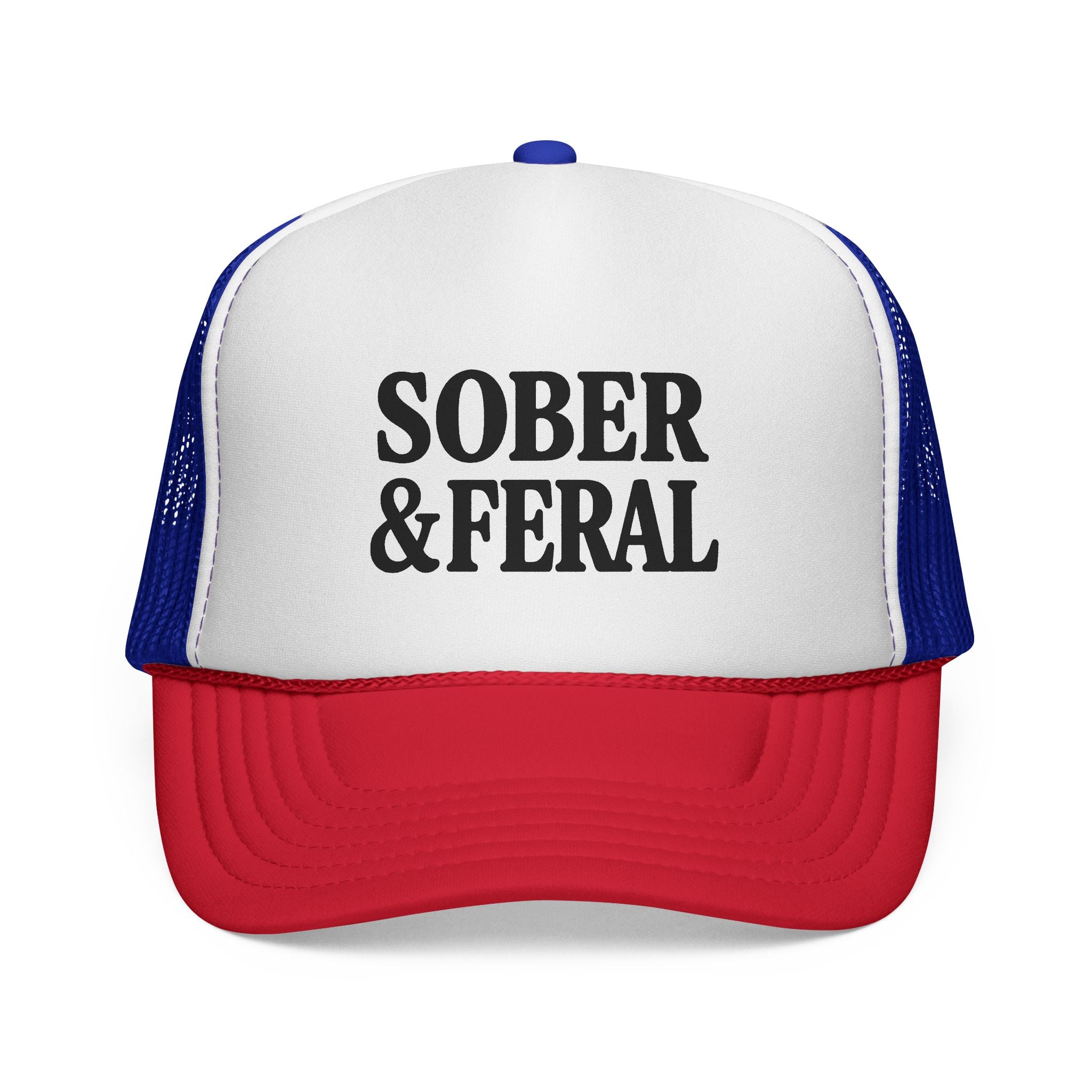 Sober & Feral Trucker Cap — Bold Retro Mesh Hat for Recovery Pride