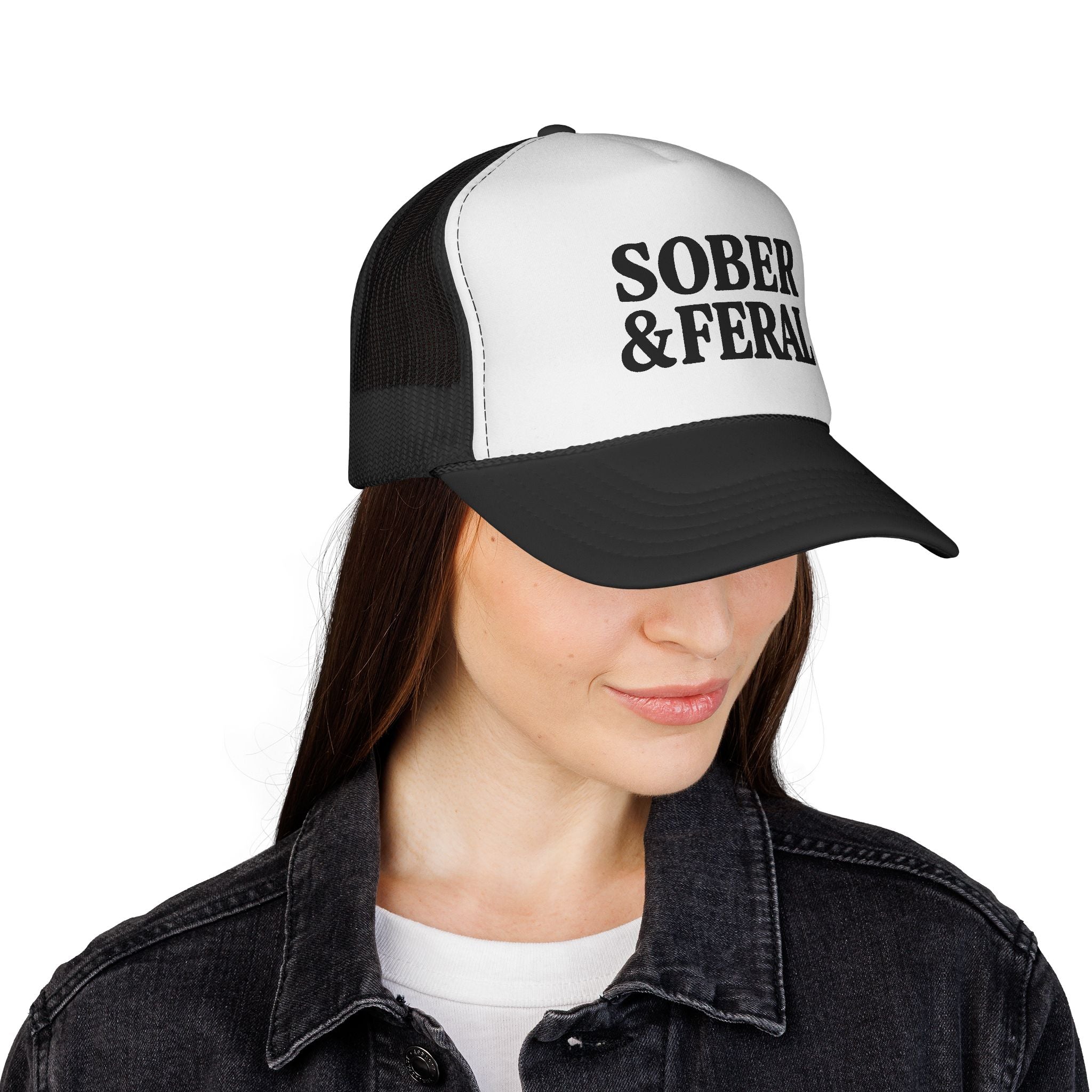 Sober & Feral Trucker Cap — Bold Retro Mesh Hat for Recovery Pride
