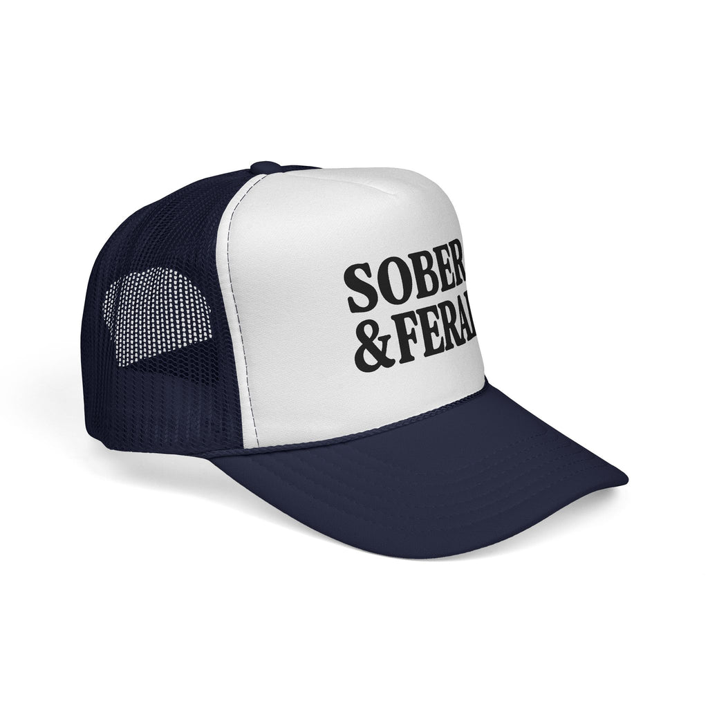 Sober & Feral Trucker Cap — Bold Retro Mesh Hat for Recovery Pride