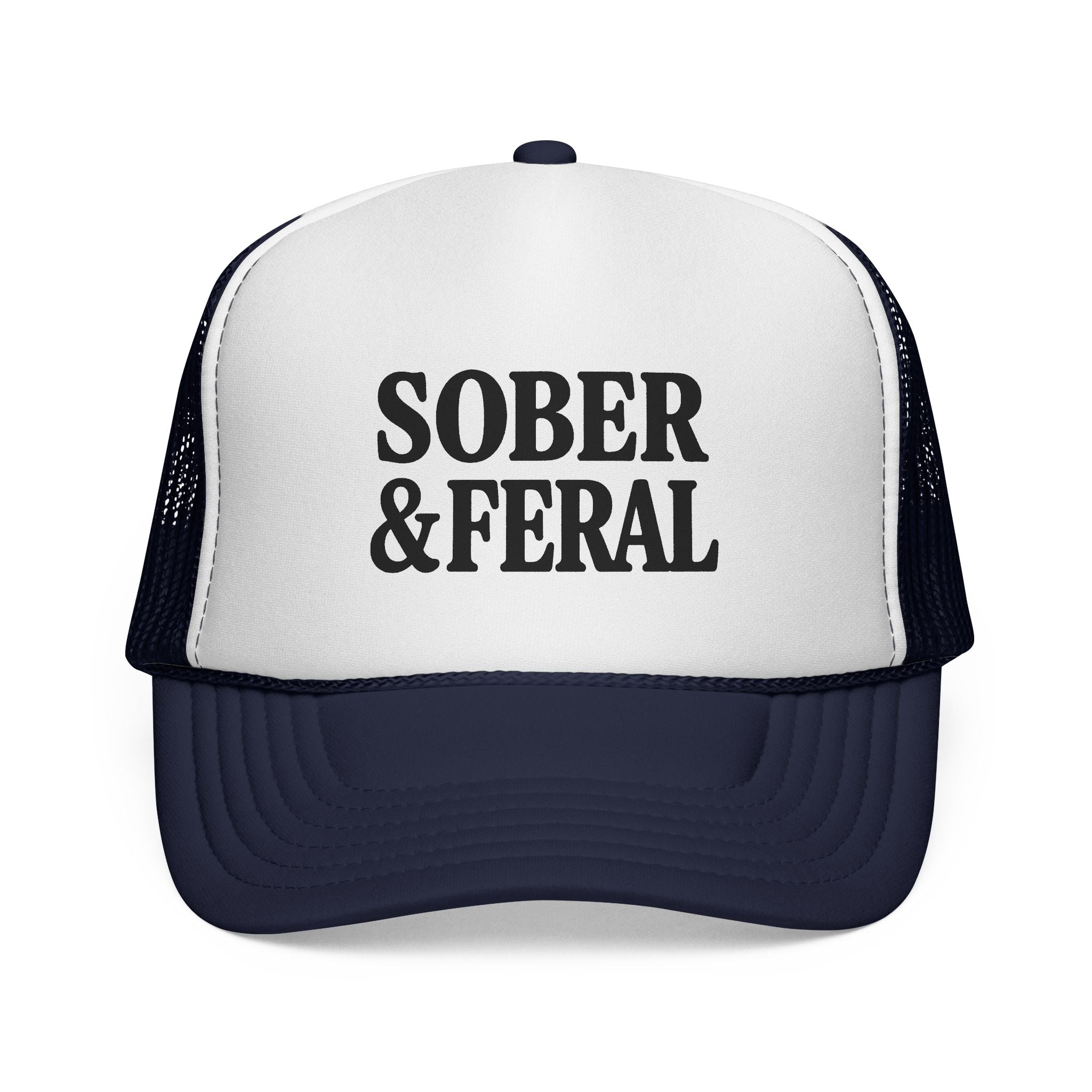 Sober & Feral Trucker Cap — Bold Retro Mesh Hat for Recovery Pride