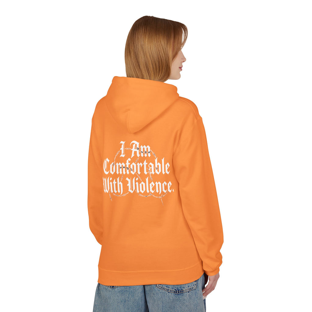 Hoodie - "I Am Comfortable With Violence" Gothic Back Print