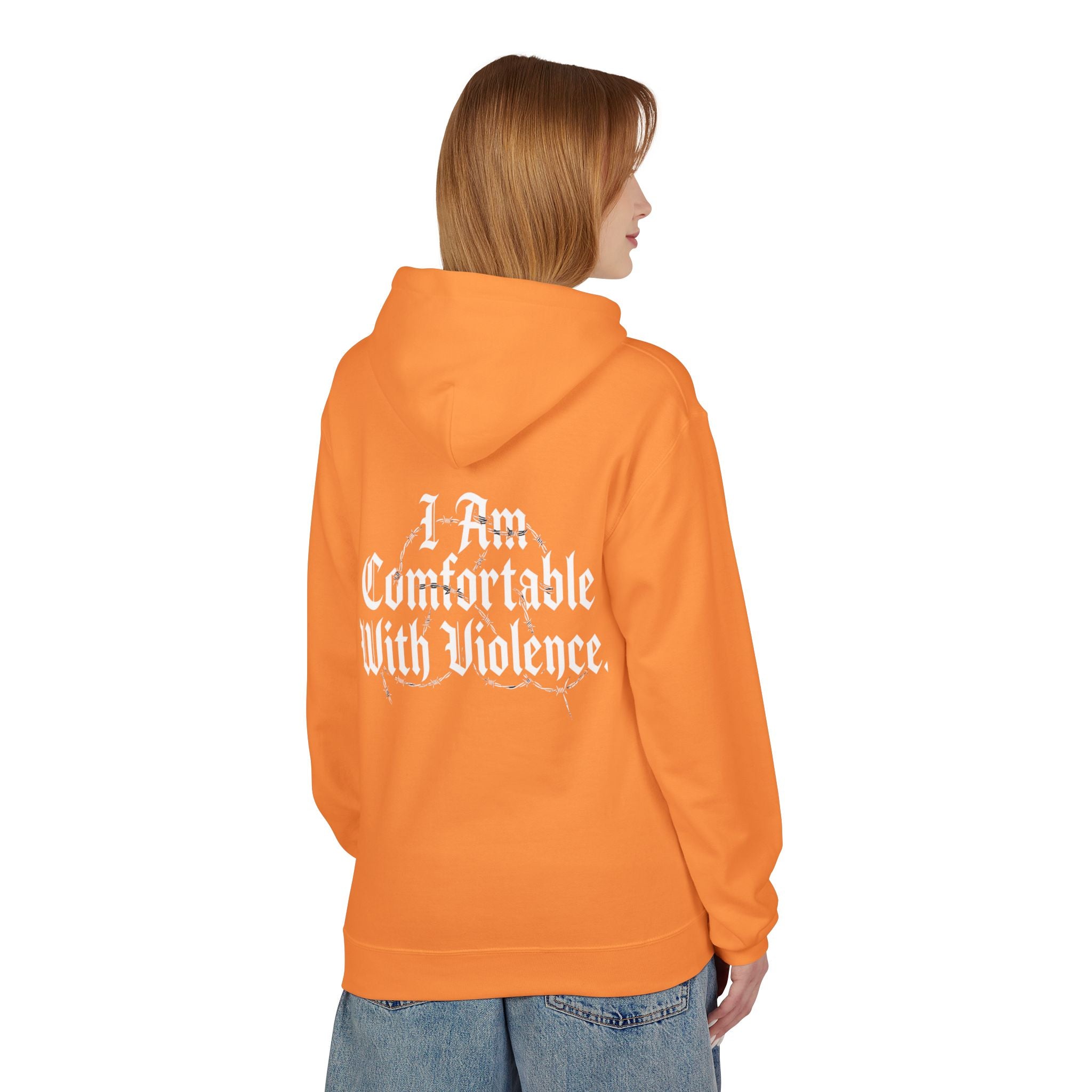 Hoodie - "I Am Comfortable With Violence" Gothic Back Print