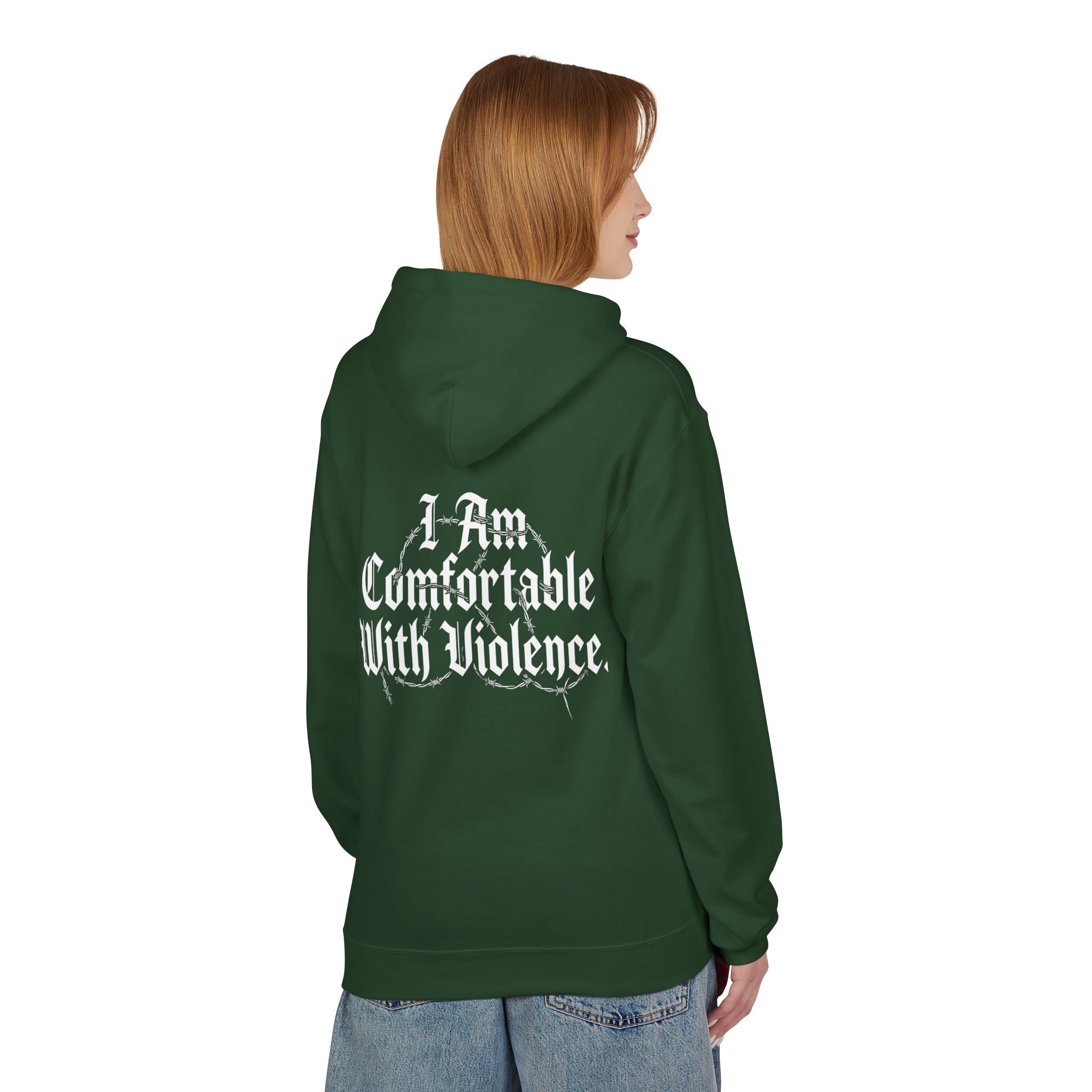 Hoodie - "I Am Comfortable With Violence" Gothic Back Print
