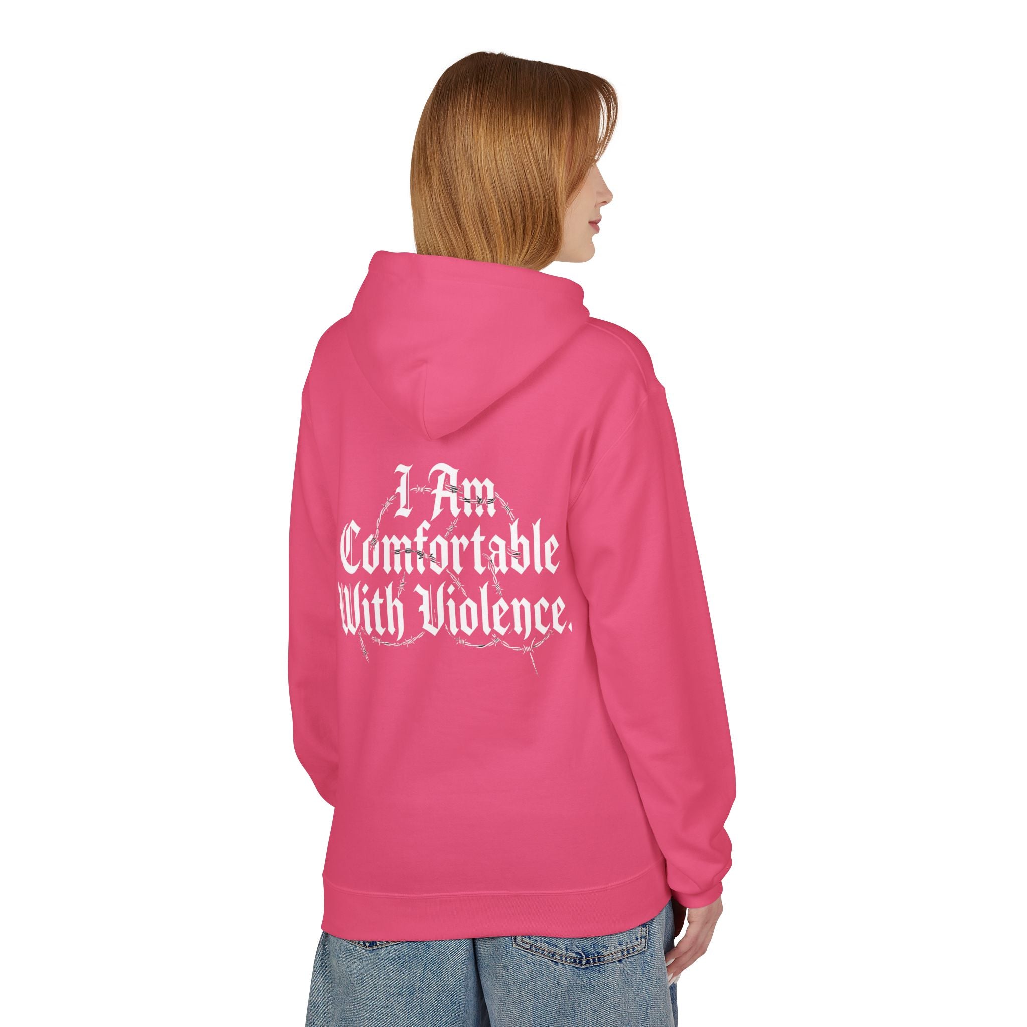 Hoodie - "I Am Comfortable With Violence" Gothic Back Print