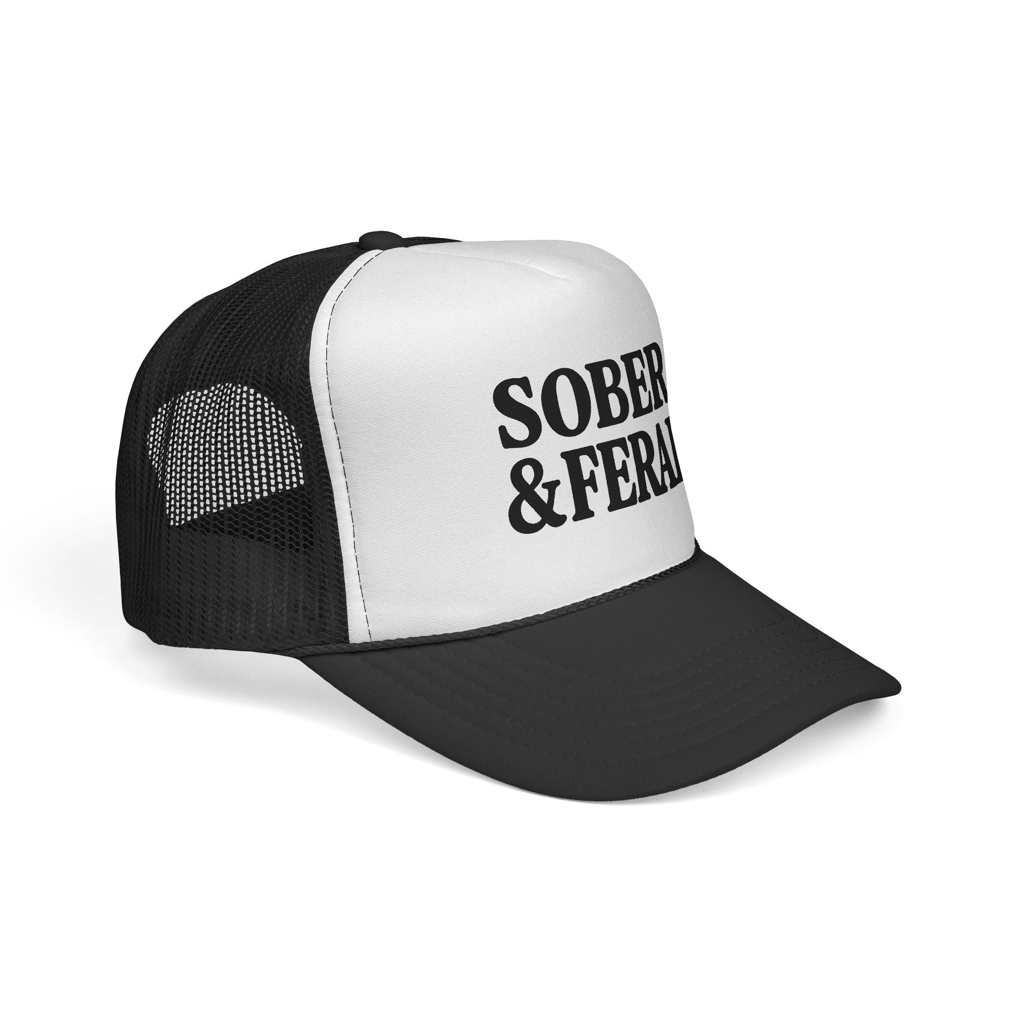 Sober & Feral Trucker Cap — Bold Retro Mesh Hat for Recovery Pride