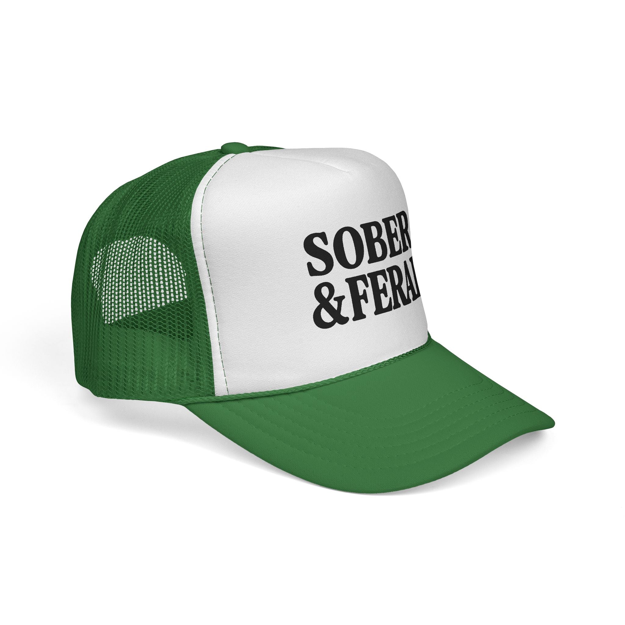 Sober & Feral Trucker Cap — Bold Retro Mesh Hat for Recovery Pride