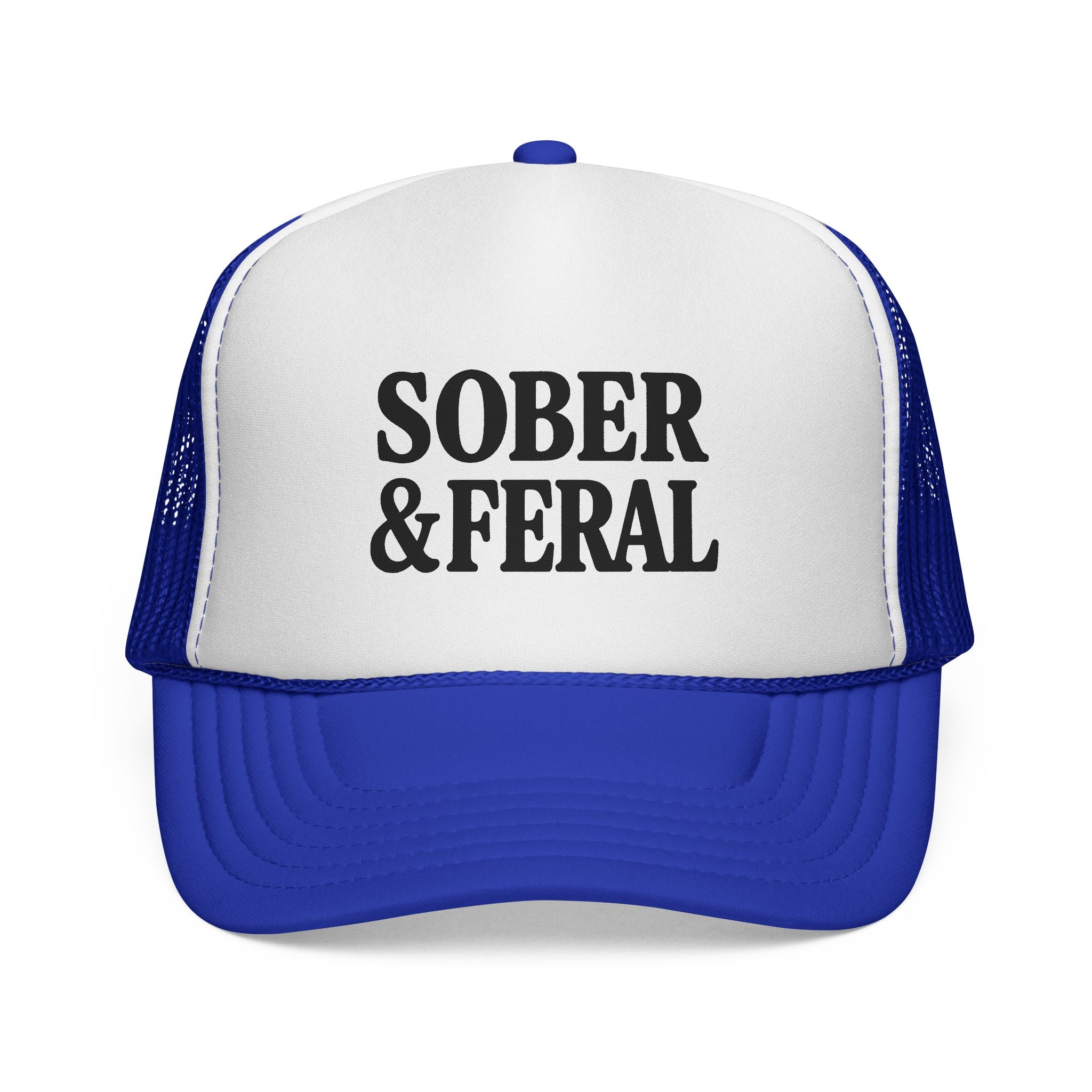 Sober & Feral Trucker Cap — Bold Retro Mesh Hat for Recovery Pride
