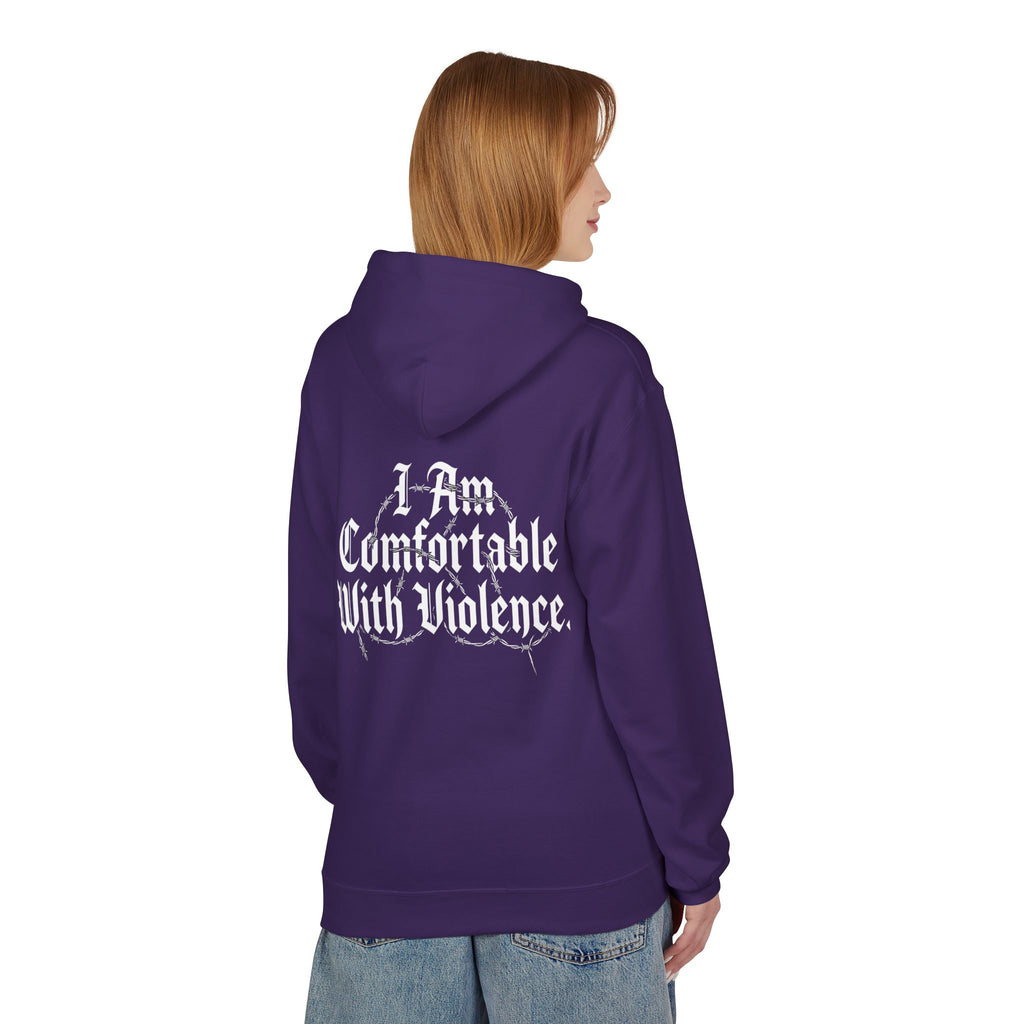 Hoodie - "I Am Comfortable With Violence" Gothic Back Print