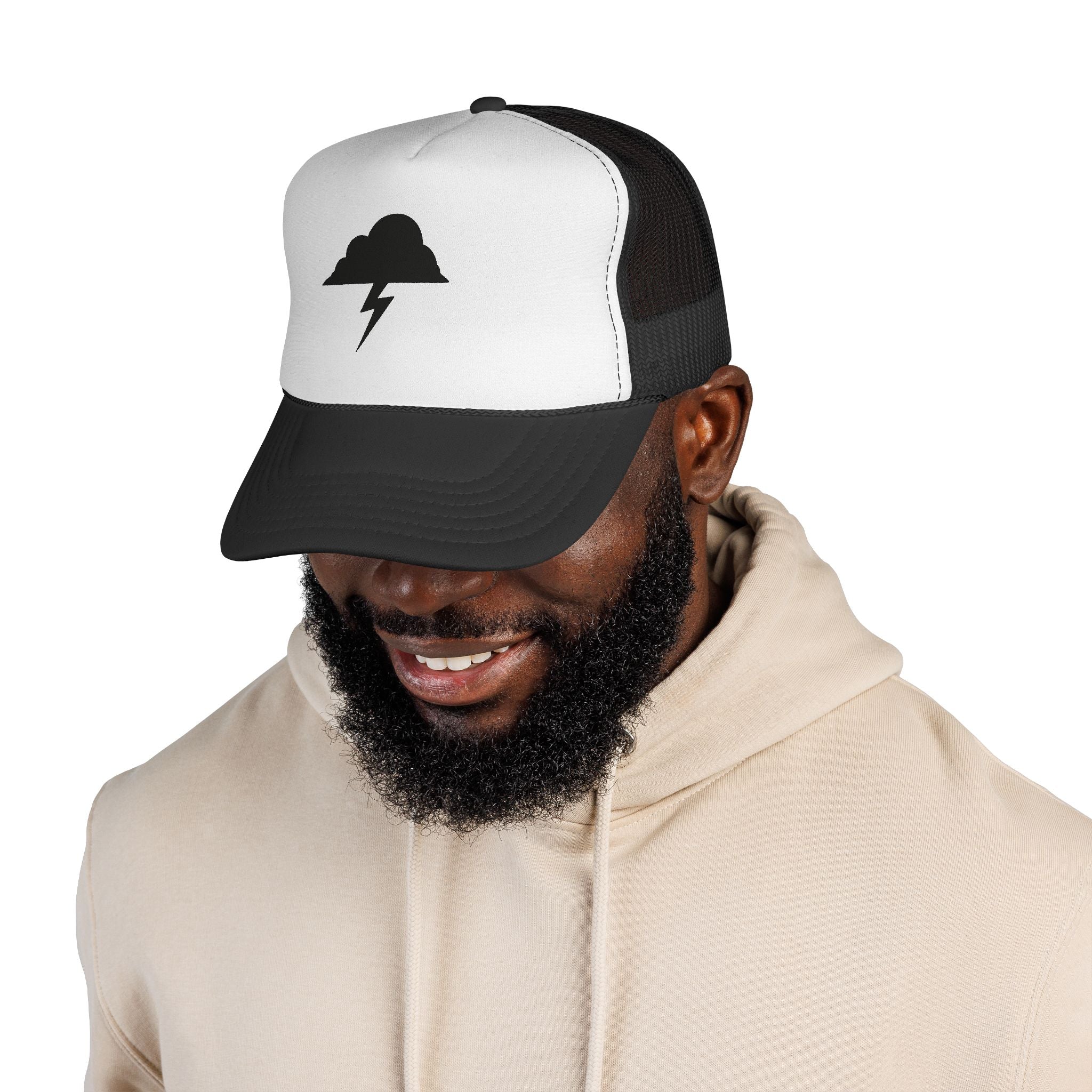 Storm Cloud Lightning Trucker Cap — Minimal Graphic Mesh Hat for Outdoor & Streetwear
